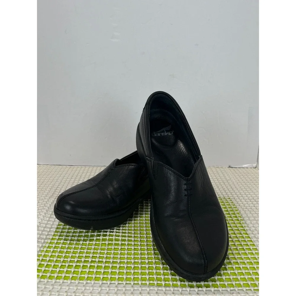 Dansko‎ Slip On Loafers Nurse Wedge Shoes Women's Size 38 7.5-8 Black Leather